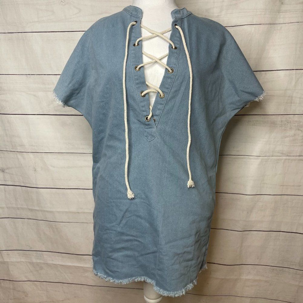 Emory Park Lace Up sack dress small blue